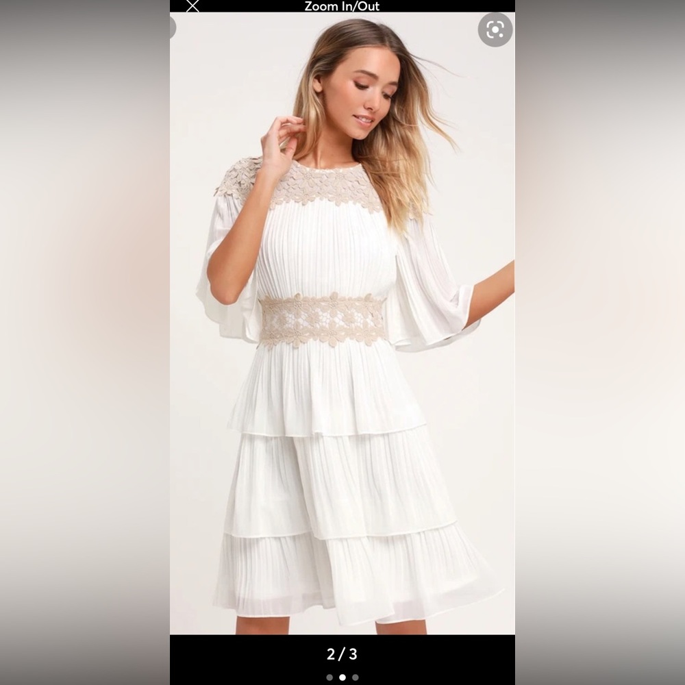 LULUS WESTWIND WHITE LACE PLEATED DRESS